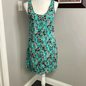 Volcom Womens Medium Sleeveless Green Floral Button Front Short Dress Polyester